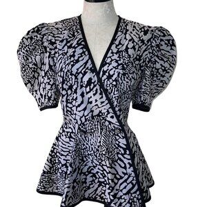 Lillie Rubin Women Jacket Size Small Black Cotton Peplum Puff Sleeves Rhinestone